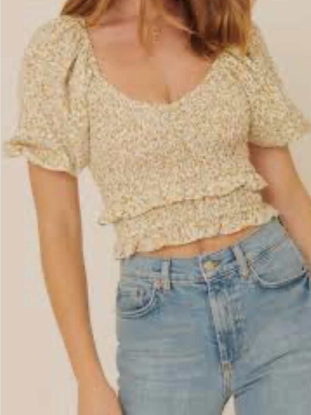 Altar'd State Cream Floral Smocked Crop Top